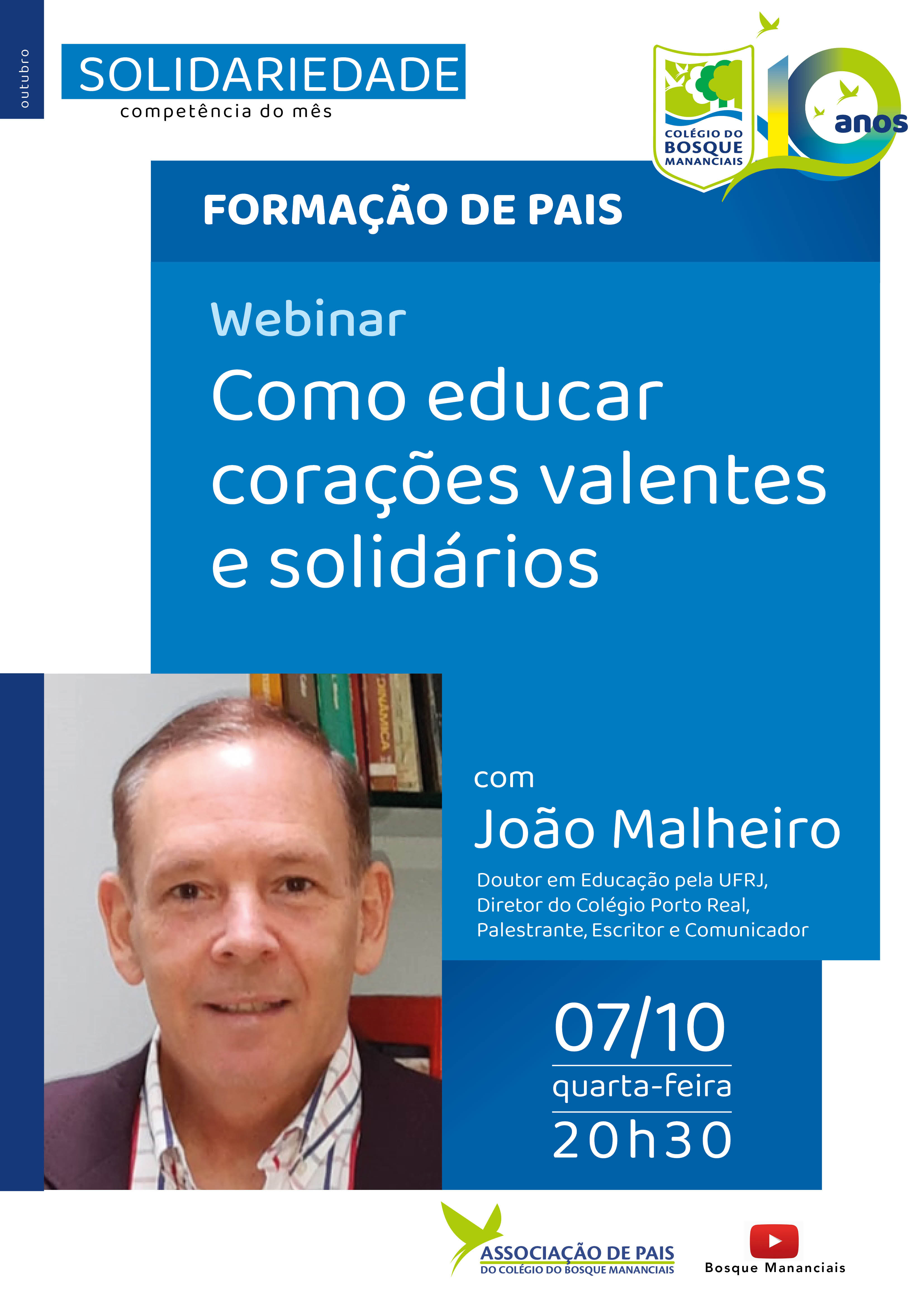 Solidariedade é abordada em webinar com João Malheiro